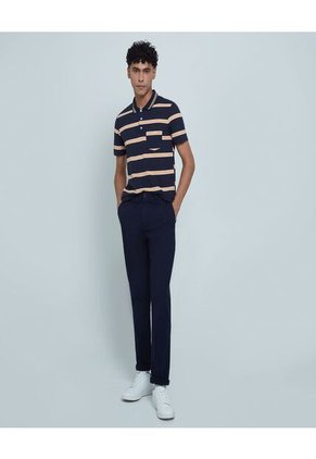 Polo Para Hombre Cuello Tejido Con Bolsillo Color Azul Medio Marca Ostu #60110573