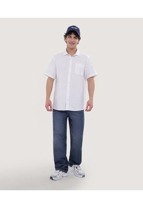 Camisa Para Hombre Manga Corta Con Bolsillo Color Crema Marca Ostu #60010659