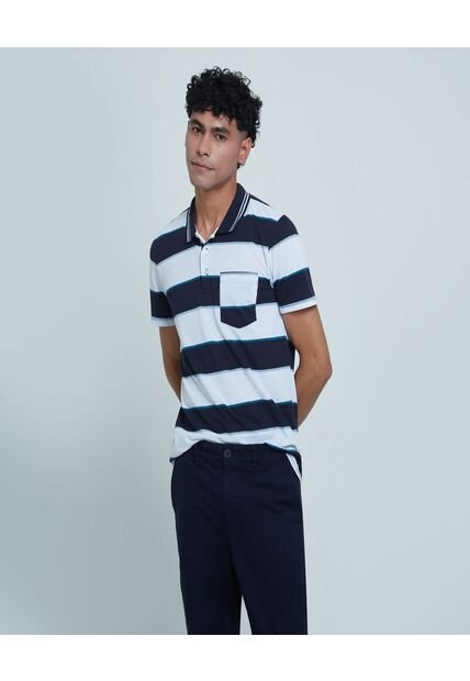 Polo Para Hombre Cuello Tejido Con Bolsillo Color Azul  Marca Ostu #60110571