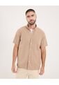 Camisa Para Hombre Manga Corta Con Bolsillo Cuello Button D Color Beige Marca Ostu #60010855 de Ostu