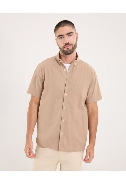 Camisa Para Hombre Manga Corta Con Bolsillo Cuello Button D Color Beige Marca Ostu #60010855