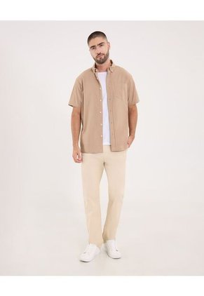 Camisa Para Hombre Manga Corta Con Bolsillo Cuello Button D Color Beige Marca Ostu #60010855