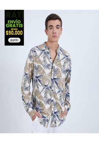Camisa Para Hombre Manga Larga Sin Bolsillo Color Azul  Marca Ostu #60010611 Ostu