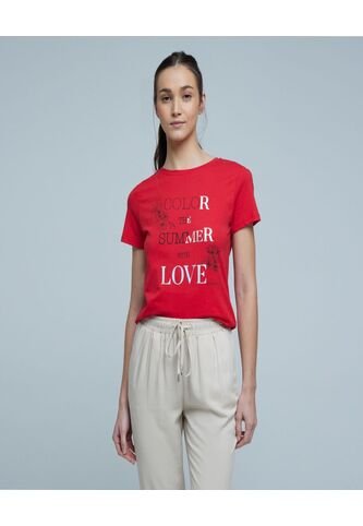 Camiseta Para Mujer Manga Corta Color Rojo Marca Ostu #40092005 Ostu