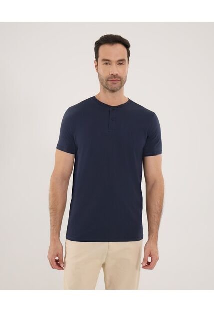 Camiseta Para Hombre Manga Larga Cuello Henley Color Azul  Marca Ostu #60090839