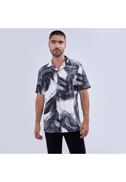 Camisa Para Hombre Manga Corta Sin Bolsillo Color Negro Marca Ostu #60010738