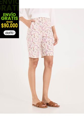 Bermuda Para Mujer Regular Corto Color Crema Marca Ostu #40100106 Ostu