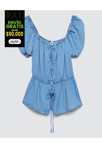 Blusa Para Mujer Manga Corta Color Azul  Marca Ostu #40120827 Ostu