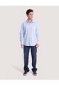 Camisa Lisa Manga Larga Clásica  Para Hombre Azul Ostu de Ostu