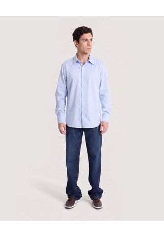 Camisa Lisa Manga Larga Clásica  Para Hombre Azul Ostu Ostu