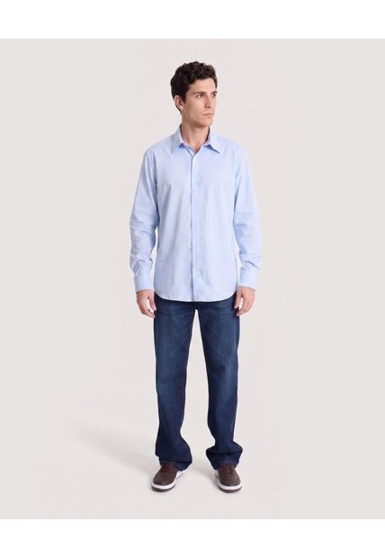 Camisa Lisa Manga Larga Clásica  Para Hombre Azul Ostu