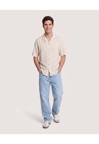 Camisa Resort De Manga Corta  Para Hombre Marfil Ostu Ostu