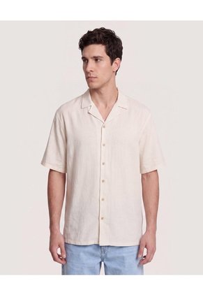 Camisa Resort De Manga Corta  Para Hombre Marfil Ostu
