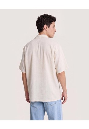Camisa Resort De Manga Corta  Para Hombre Marfil Ostu