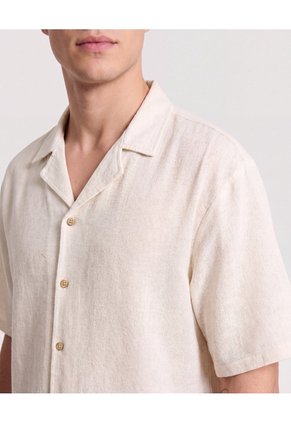 Camisa Resort De Manga Corta  Para Hombre Marfil Ostu