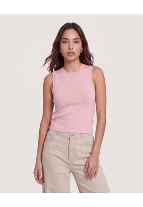 Camiseta Tejida Sin Mangas Para Mujer Rosado Ostu