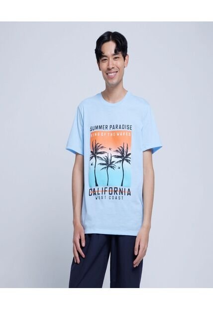 Camiseta Para Hombre Manga Corta Color Azul Claro Marca Ostu #60091257