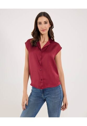 Camisa  Para Mujer Manga Corta Color Vino Marca Ostu #40010347 Ostu