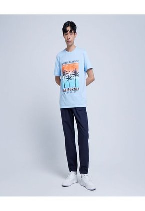 Camiseta Para Hombre Manga Corta Color Azul Claro Marca Ostu #60091257