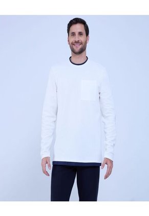 Camiseta Para Hombre Manga Larga Color Crema Marca Ostu #60091537