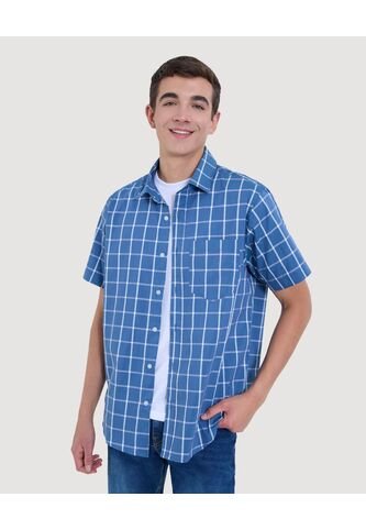 Camisa Para Hombre Manga Corta Con Bolsillo Cuello Casual M Color Azul Marca Ostu #60010799 Ostu
