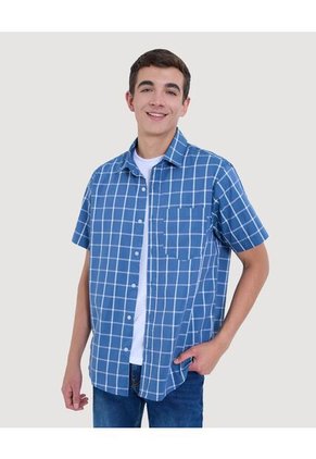 Camisa Para Hombre Manga Corta Con Bolsillo Cuello Casual M Color Azul Marca Ostu #60010799