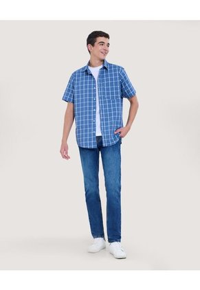 Camisa Para Hombre Manga Corta Con Bolsillo Cuello Casual M Color Azul Marca Ostu #60010799