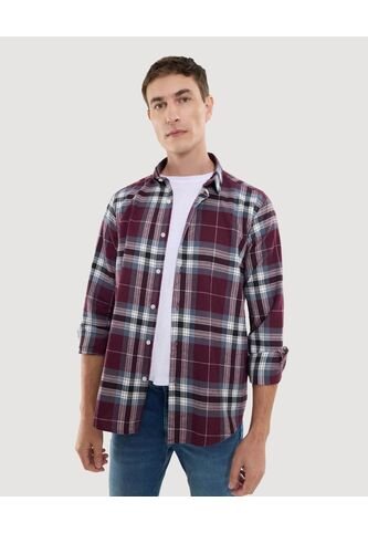 Camisa Para Hombre Manga Larga Sin Bolsillo Cuello Casual M Color Vino Marca Ostu #60010814 Ostu
