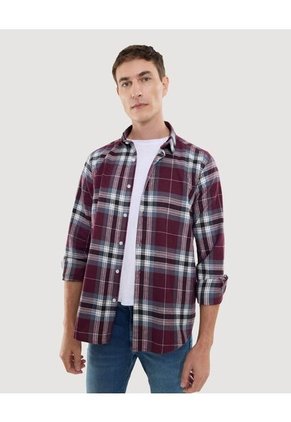 Camisa Para Hombre Manga Larga Sin Bolsillo Cuello Casual M Color Vino Marca Ostu #60010814