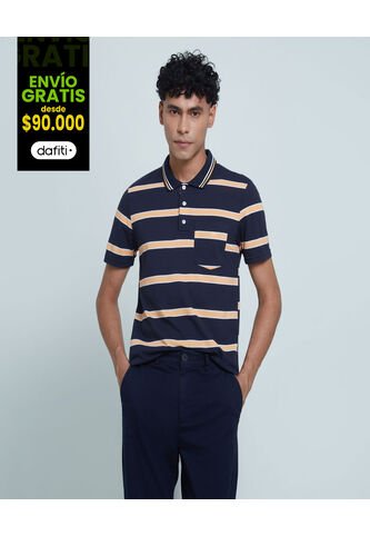 Polo Para Hombre Cuello Tejido Con Bolsillo Color Azul Medio Marca Ostu #60110573 Ostu