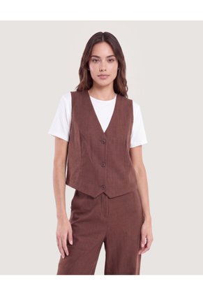 Chaleco Sastre Escote V  Para Mujer Café Ostu