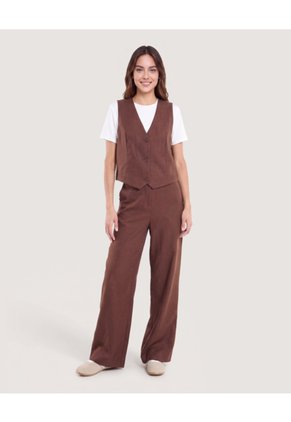 Chaleco Sastre Escote V  Para Mujer Café Ostu