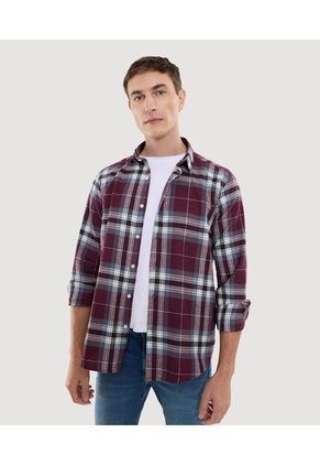 Camisa Para Hombre Manga Larga Sin Bolsillo Cuello Casual M Color Vino Marca Ostu #60010814