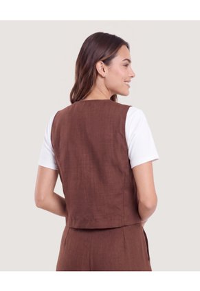 Chaleco Sastre Escote V  Para Mujer Café Ostu