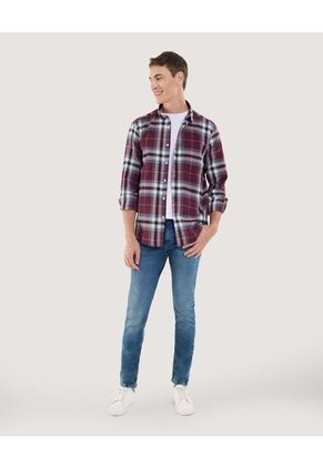 Camisa Para Hombre Manga Larga Sin Bolsillo Cuello Casual M Color Vino Marca Ostu #60010814