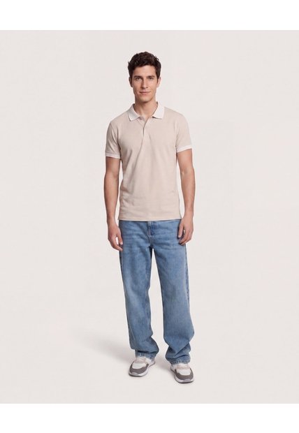 Polo Básica Cuello Tejido  Para Hombre Avena Ostu
