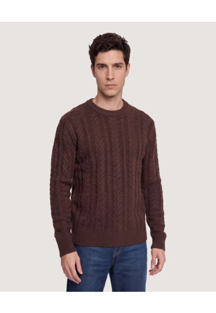 Buzo Tejido Trenzado  Para Hombre Café Ostu