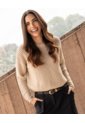 Saco Tejido Calado Cuello Redondo  Para Mujer Beige Ostu de Ostu