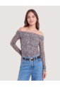 Camiseta Mesh Off Shoulder  Para Mujer Negro Ostu de Ostu