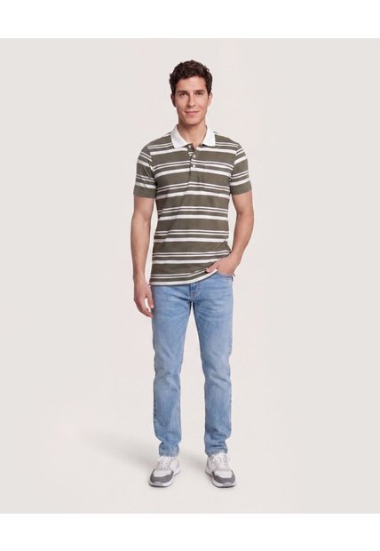 Polo Cuello Tejido A Rayas  Para Hombre Verde Ostu