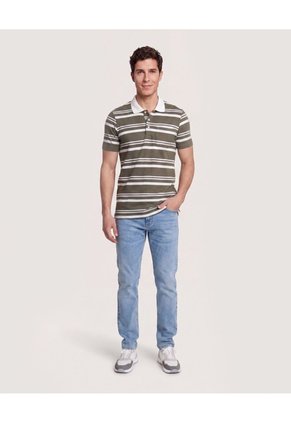 Polo Cuello Tejido A Rayas Para Hombre Verde Ostu