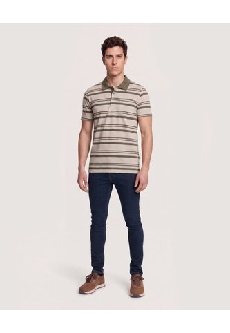 Polo Cuello Tejido A Rayas  Para Hombre Avena Ostu Ostu