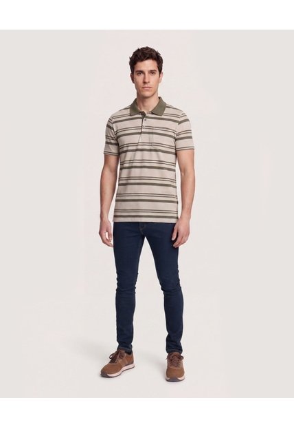 Polo Cuello Tejido A Rayas  Para Hombre Avena Ostu