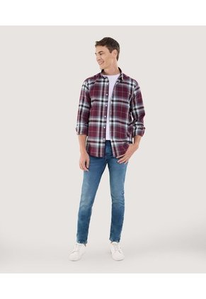 Camisa Para Hombre Manga Larga Sin Bolsillo Cuello Casual M Color Vino Marca Ostu #60010814