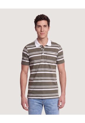 Polo Cuello Tejido A Rayas Para Hombre Verde Ostu