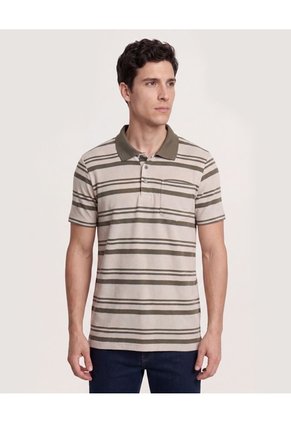 Polo Cuello Tejido A Rayas  Para Hombre Avena Ostu
