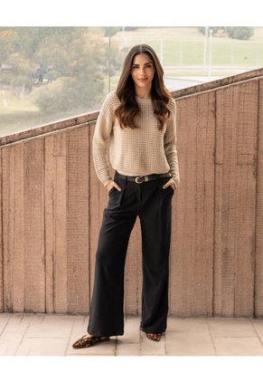 Saco Tejido Calado Cuello Redondo  Para Mujer Beige Ostu