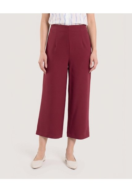 Pantalón Fluido Tiro Alto  Para Mujer Vino Ostu