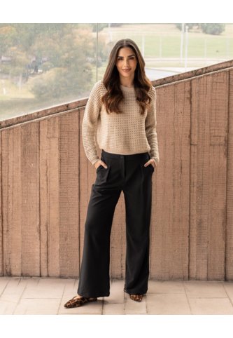 Pantalón Wide Leg Sastre  Para Mujer Negro Ostu Ostu