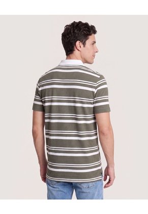 Polo Cuello Tejido A Rayas Para Hombre Verde Ostu